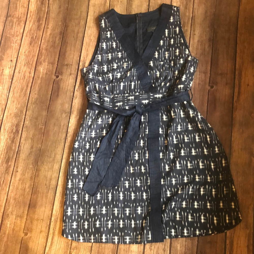 J. Crew Navy and White Patterned Dress